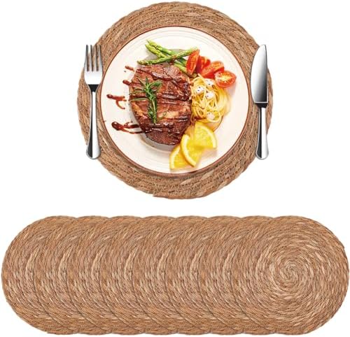 DICOSMETIC 8Pcs Round Woven Placemats Set Wicker Placemat Farmhouse