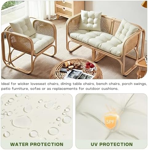 3-Piece 4-Inch Wicker Cushion Set, Waterproof Loveseat Cushions Beige