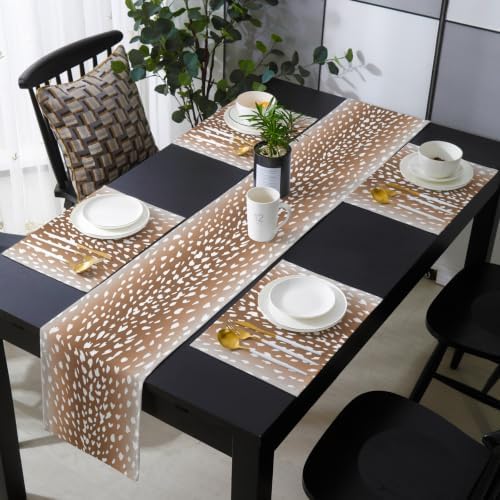 Linen Grain Table Runner and Placemats Set of 6 Taupe Brown Vertical
