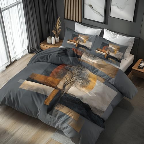 Tree of Life Bedding Full Size Duvet Cover Set 3 Piece, Boho Abstract