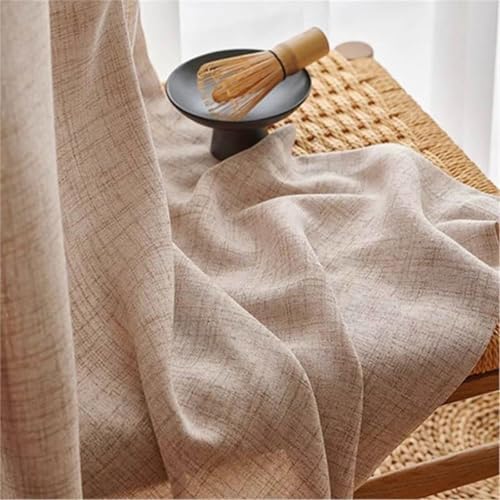 Light Brown Curtain Drapes for Bedroom Grommet Set of 2, Linen Yarn