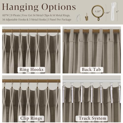 Pinch Pleated Linen Tan Curtains 192 Inches Long for High Ceiling