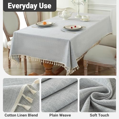 Laolitou Light Gray Square Tablecloth with Tassels 55x55 Inch