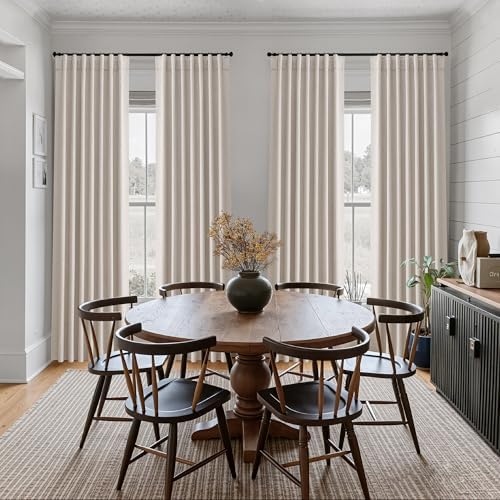 Jowels Oatmeal Linen Blackout Curtains 108 Inches Long 2 Panels for