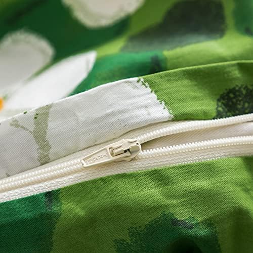 YuHeGuoJi Green Watercolor Floral Duvet Cover Queen 100% Cotton 3 Pcs