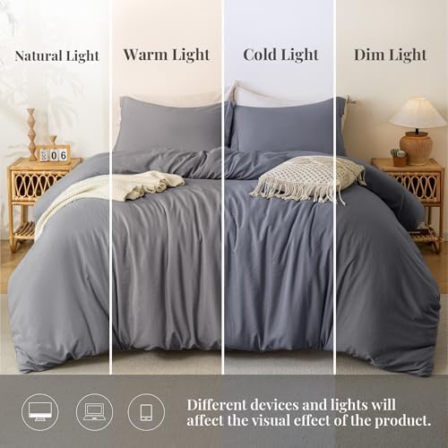 MILDLY Duvet Cover Full Ultra Soft Comforter Cover Set 3pcs, Dark Grey