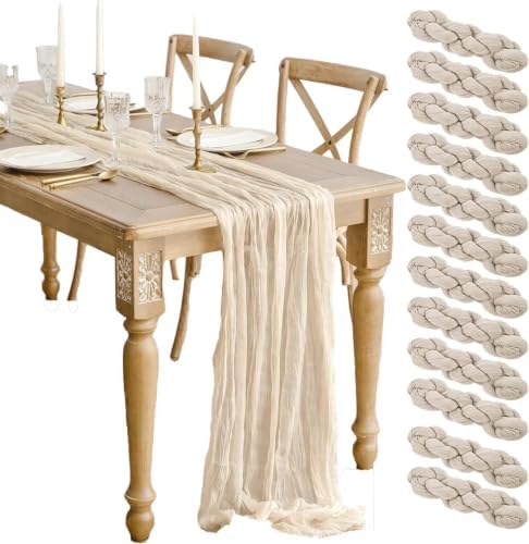 12 Pcs Beige Cheesecloth Table Runner 13ft Boho Gauze Cheesecloth