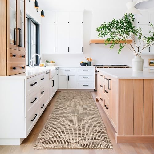 ZALL Tan Waffle Bath Mat,Super Absorbent Non Slip Bathroom Rug,Brown