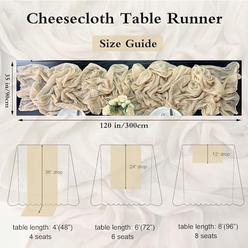 Booque Valley 6 Pack Beige Cheesecloth Table Runner 10ft Super Soft