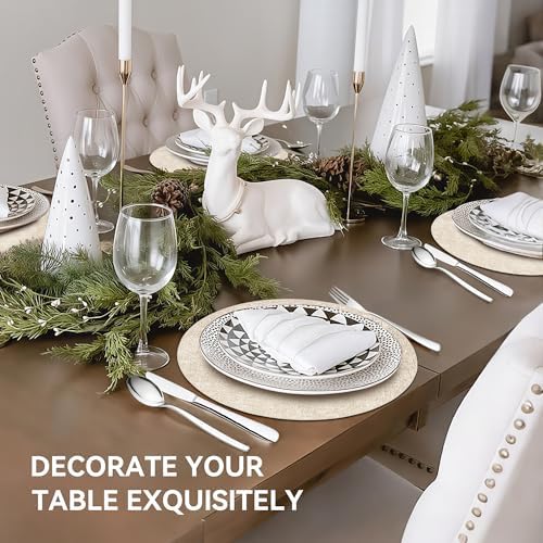 13" Round Placemats Set of 12, Reversible Faux Leather Wipeable Table