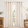 LAMIT Beige Leaf Pattern Linen Curtains for Living Room 96 Inch Length