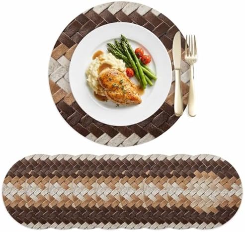 Neutral Woven Pattern Faux Leather Placemats Set of 8, 12in