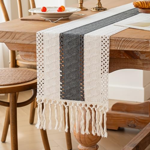 FEXIA Farmhouse Table Runner for Home Decor 12x72 Grey Fall Home Decor