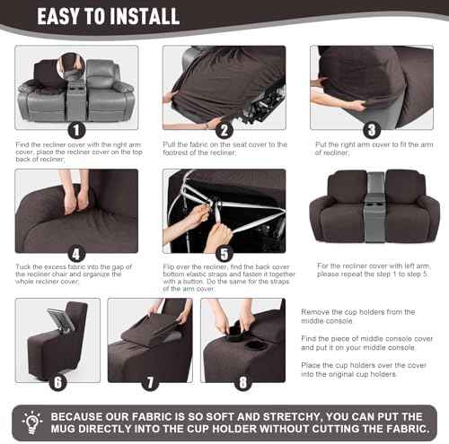 KinCam Loveseat Recliner Slipcover with Console, Chocolate