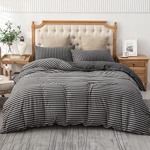 PURE ERA Jersey Duvet Cover Set Charcoal Dark Grey Stripe Queen