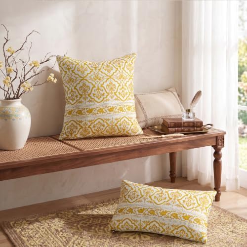 Decorative Vintage Pillow Covers 20x20: Mustard Yellow Floral Throw