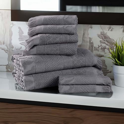 SUPERIOR Cotton 8 Piece Towel Set, Quick Dry, Bathroom Essentials