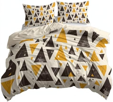 Beige Duvet Cover King Size Modern Geometric Yellow Reversible