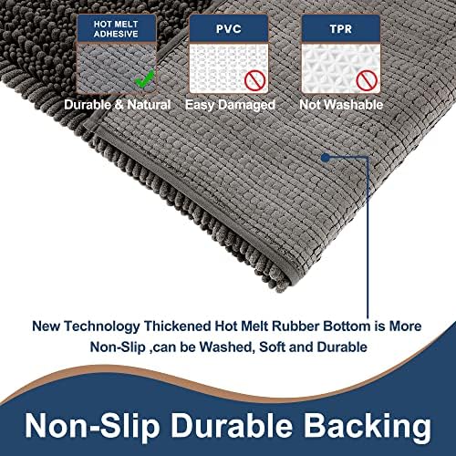 FLOLEOPA Luxury Chenille Charcoal Grey Bathroom Rugs Bath Mats Sets