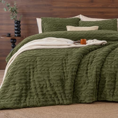 PHF Fluffy Sherpa Fleece Queen Comforter Set, 3 Pieces Warm Fuzzy Soft