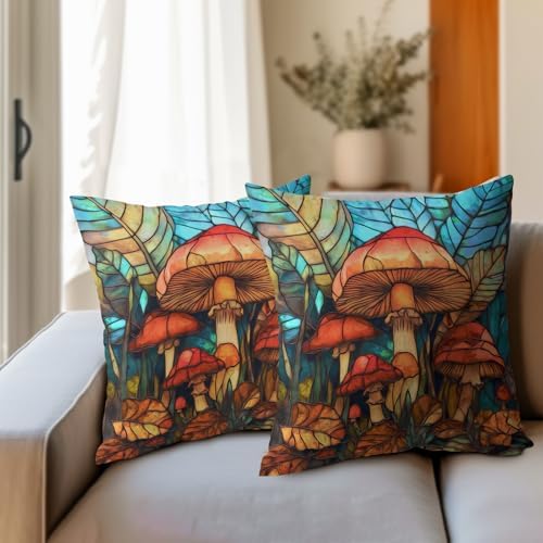 Summer Pillow Covers 22x22 Inch Set of 2, Mushroom Throw Pillow Covers