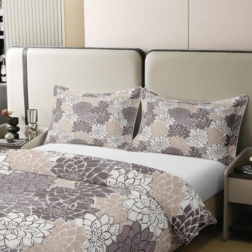 Feelyou Retro Floral Duvet Cover 100% Cotton Queen Size Hippie Flowers