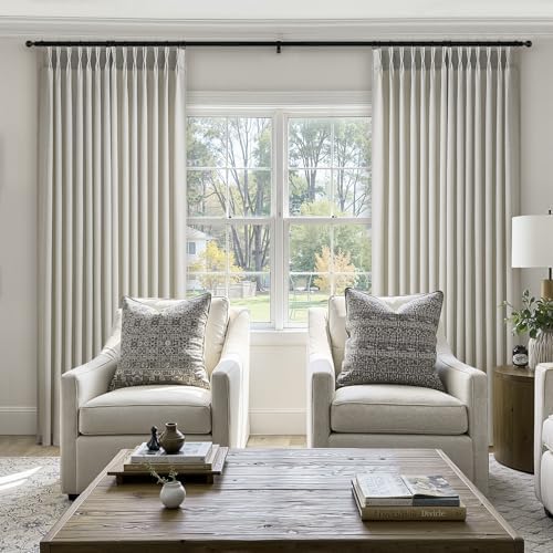 Grey Beige Pinch Pleated Linen Curtains 84 Inches Long 2 Panels