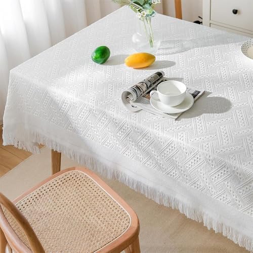Cotton Linen Rectangle Tablecloth, Washable Wrinkle Free Table Cloth