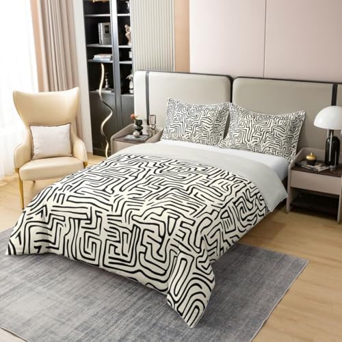 jejeloiu Black and Beige Duvet Cover 100% Cotton King Size Stripes