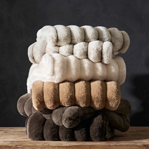 EverGrace Luxury Channel Faux Fur Throw Blanket, Dark Taupe, 50"x70"