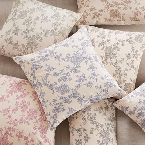 2 Pack French Floral Throw Pillow Covers 22x22in, Blue/Cream