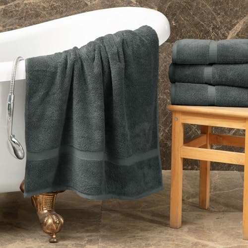 Towel Bazaar Bath Towels 27x54, 4-Pack 100% Turkish Cotton, Dark Gray