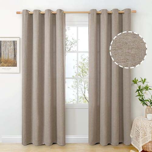 BGment Taupe Linen Curtains for Living Room 84 Inch Length 2 Panels