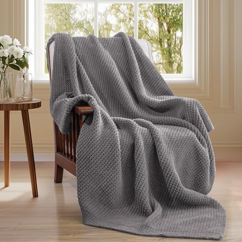 Waffle Knit Throw Blanket for Couch, Soft Cozy Chunky Knit Thick