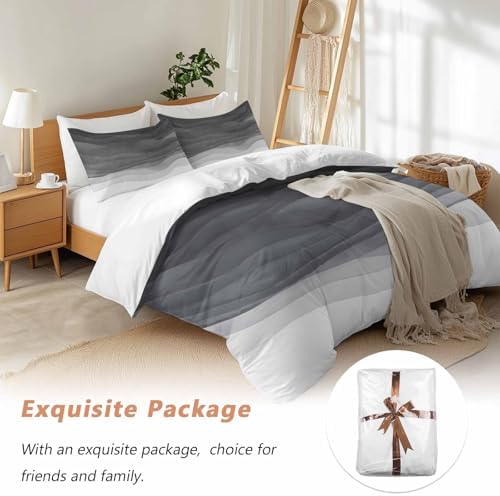 Gray Ombre Bedding Queen Duvet Cover Set, 3 Piece Microfiber Soft