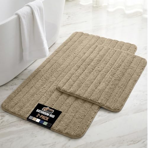 GORILLA GRIP Memory Foam Bathroom Rugs, 23x16 and 30x18, Beige