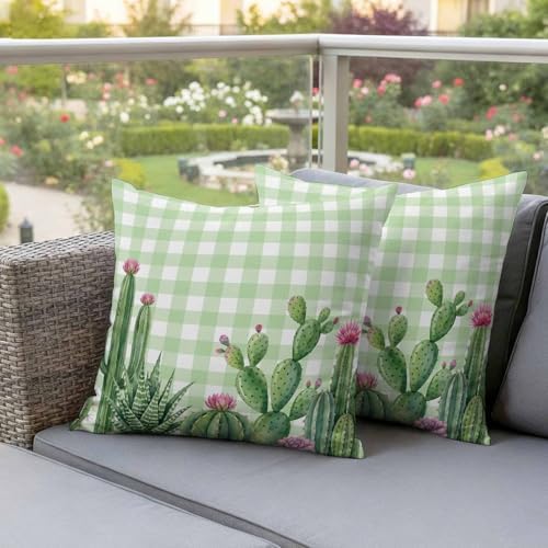 Green Cactus Tropical Waterproof Outdoor Pillow Covers 18''x18'' Set