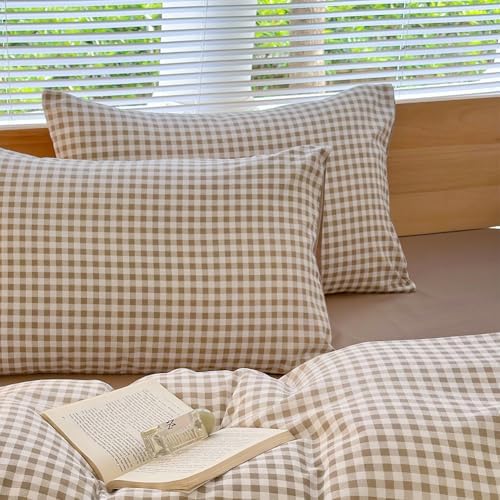 NSNLGSGC Tan Gingham Plaid Pillow Shams, 20"x30", Set of 2