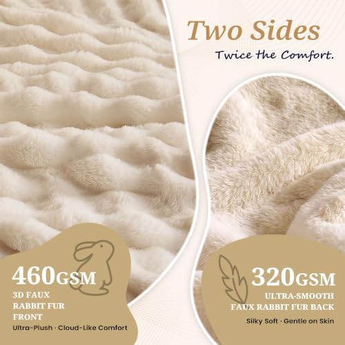 puredown® Faux Rabbit Fur Bubble Throw Blanket for Couch, 50"x70"