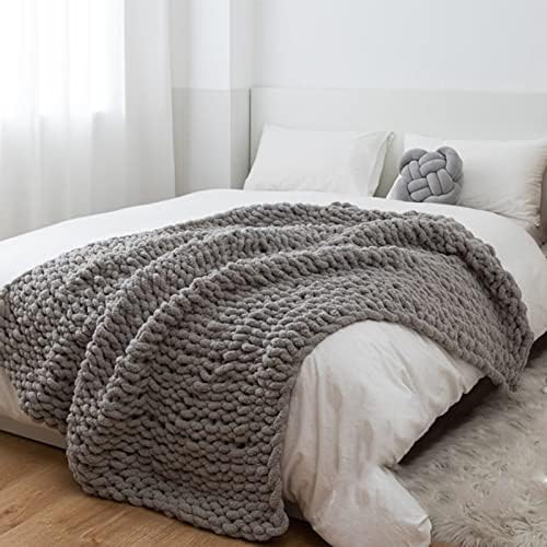 Chunky Knit Blanket Grey Chenille Yarn Tight Chunky Knit Throw Blanket