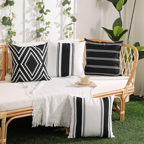 DFXSZ Outdoor Black Waterproof Geometry Pillow Covers 18x18 Set of 4