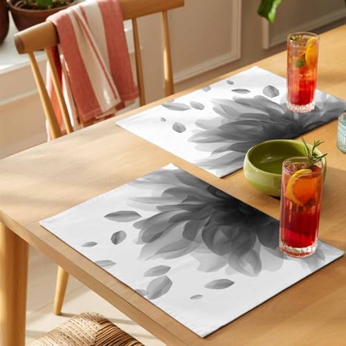 Placemats Set of 8, Modern Grey Cotton Linen Place Mats, Gradient