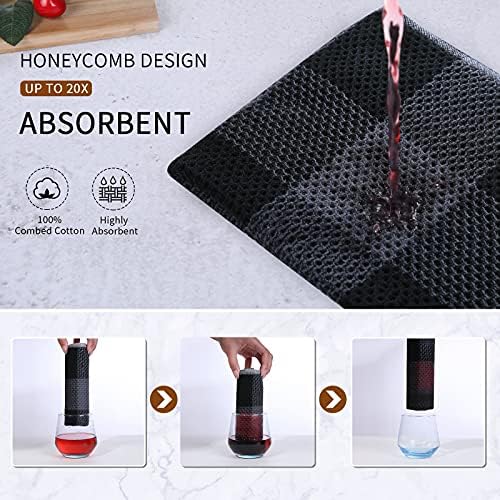 Mordimy Cotton Waffle Weave Dish Cloths, 12"x 12", 6 Pack, Black &