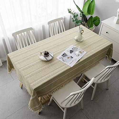 Mucalis Rectangle Tablecloth Almond Tassel Table Cover Cotton Linen
