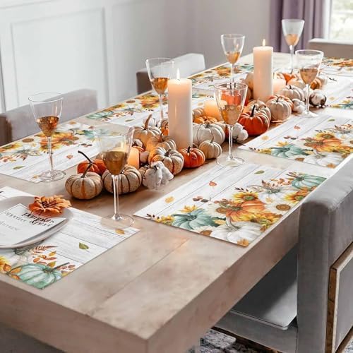 Placemats Set of 8, Thanksgiving Fall Pumpkin Harvest Washable Table