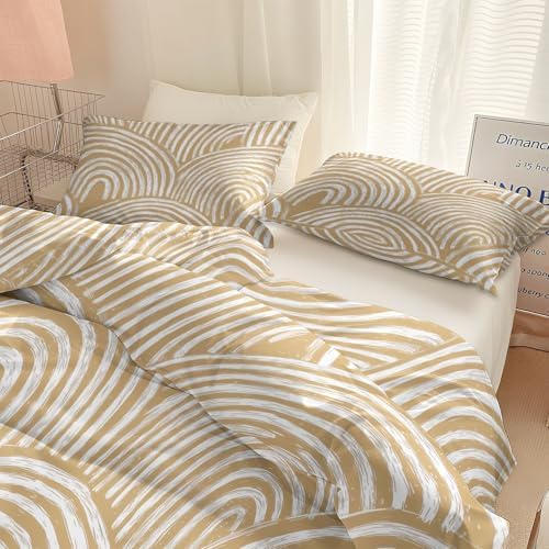 Minimalist Hand Drawn Line Bohemian Style Duvet Cover Reversible Beige