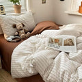 MKXI Twin XL Size Beige Brown Striped Duvet Cover Set - 3 Piece