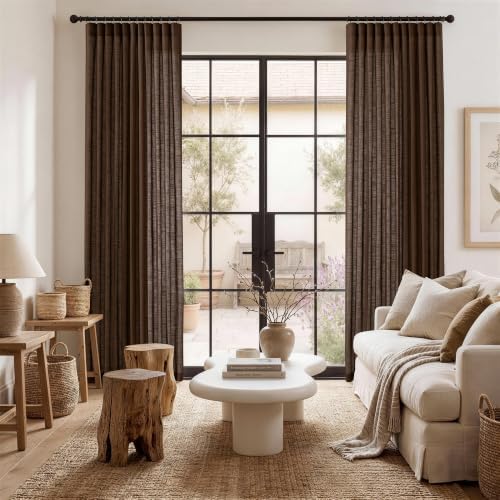 DUALIFE Brown Pinch Pencil Pleated Linen Curtains 52x96 Inch Long 2
