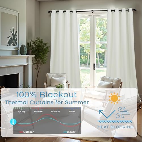 Mrs.Naturall Ivory Blackout Curtains 96 Inches Long for Bedroom