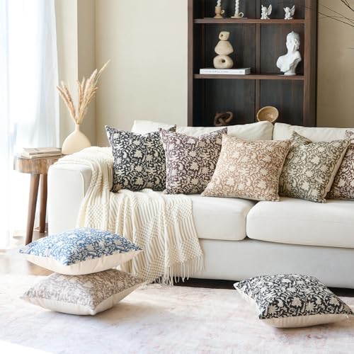 FIOUOVO Floral Throw Pillow Covers 18x18 Farmhouse Block Print Pillow
